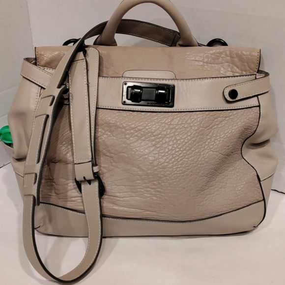 BCBGMaxAzria Handbags - BCBGmaxazria Pebbled Leather Melinda Satchel Stone